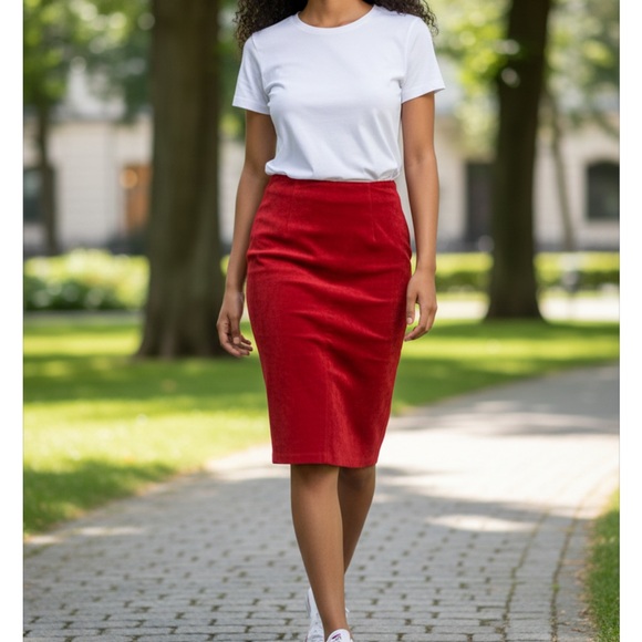 Leather Suede Red Mini Skirt SZ 4  International Rinzi Collection Vintage 1980's - Picture 3 of 10